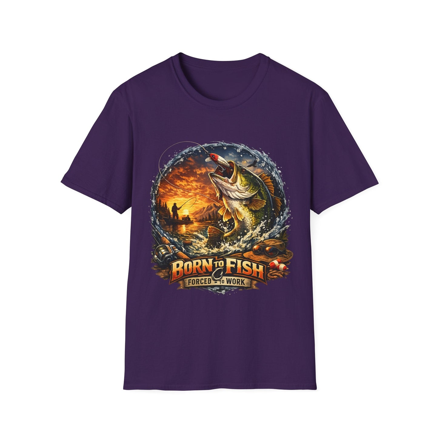 Born to Fish Tee Born to Fish, Forced to Work Slogan Fishing T-Shirt - SJM Print Store