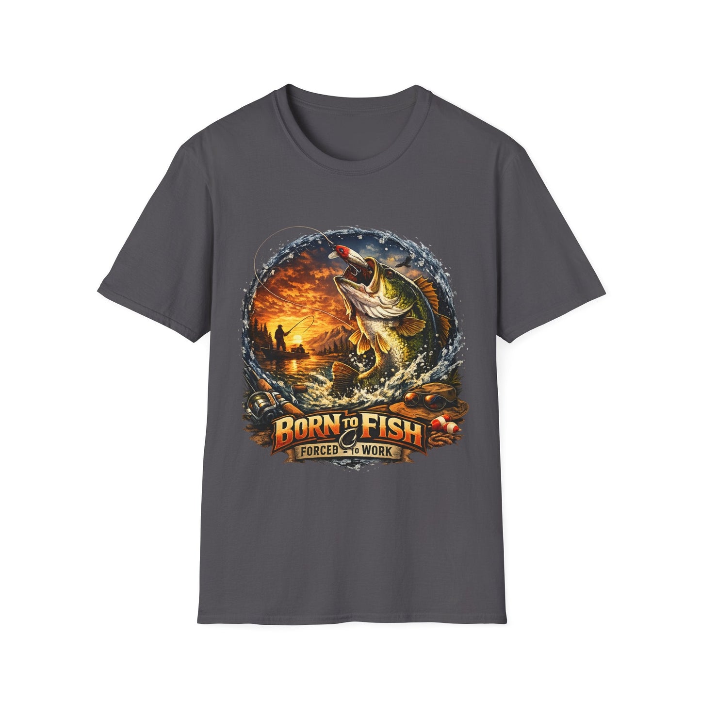 Born to Fish Tee Born to Fish, Forced to Work Slogan Fishing T-Shirt - SJM Print Store