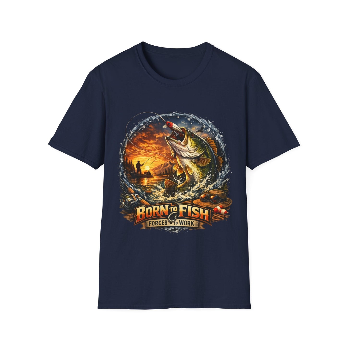 Born to Fish Tee Born to Fish, Forced to Work Slogan Fishing T-Shirt - SJM Print Store