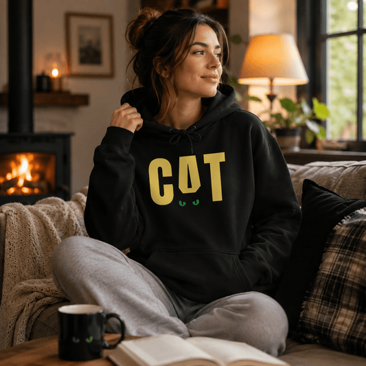 CAT Hoodie | Funny Black Cat Hoodie | Minimalist Cat Lover Pullover | Unisex Sweatshirt - SJM Print Store