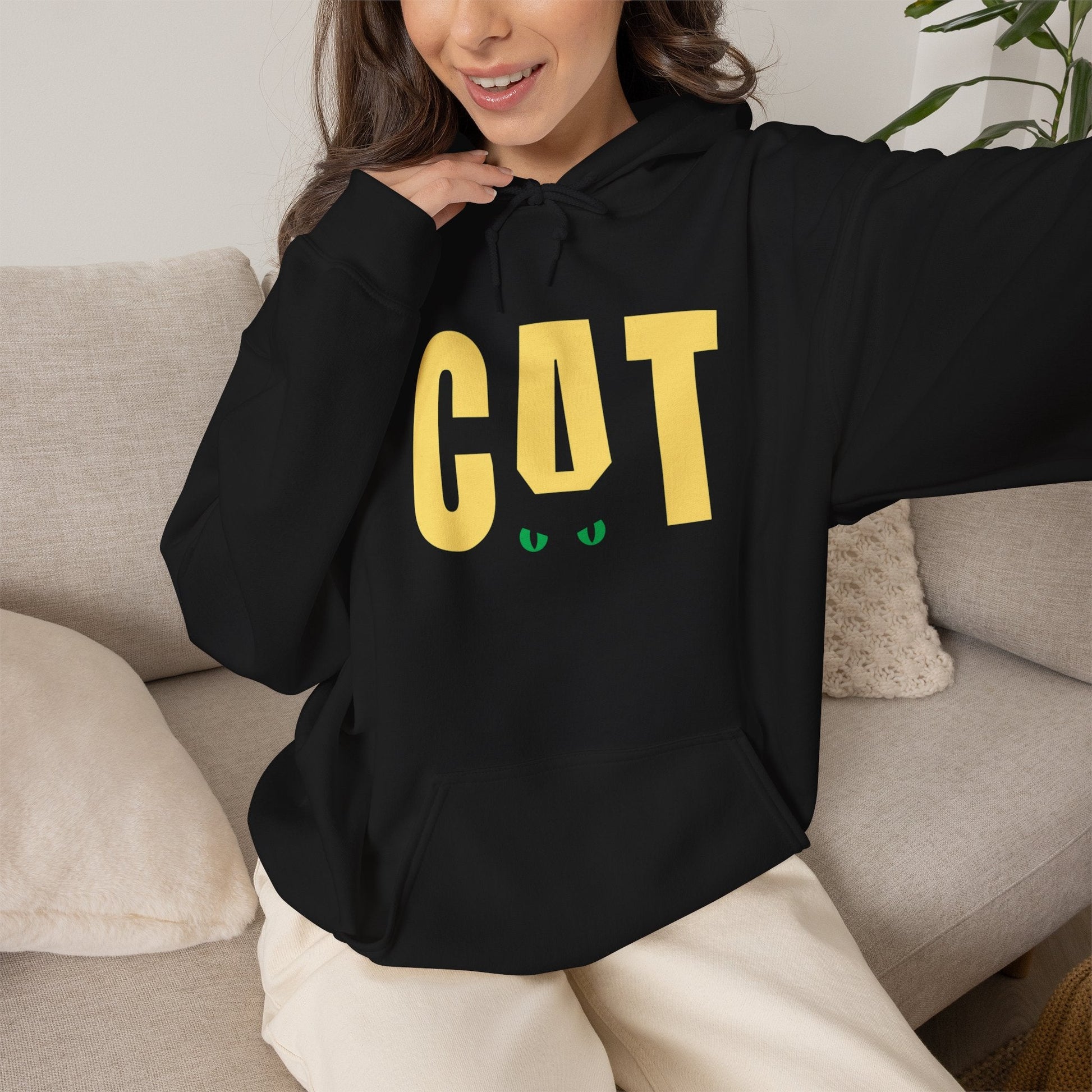 CAT Hoodie | Funny Black Cat Hoodie | Minimalist Cat Lover Pullover | Unisex Sweatshirt - SJM Print Store