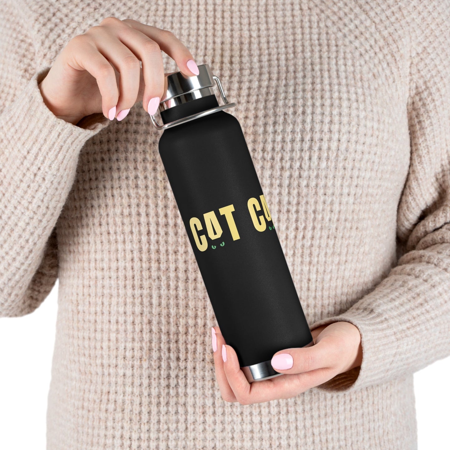 CAT Insulated Flask | Funny Black Cat Travel Bottle | Stainless Steel Thermal Bottle | Cat Lover Gift - SJM Print Store