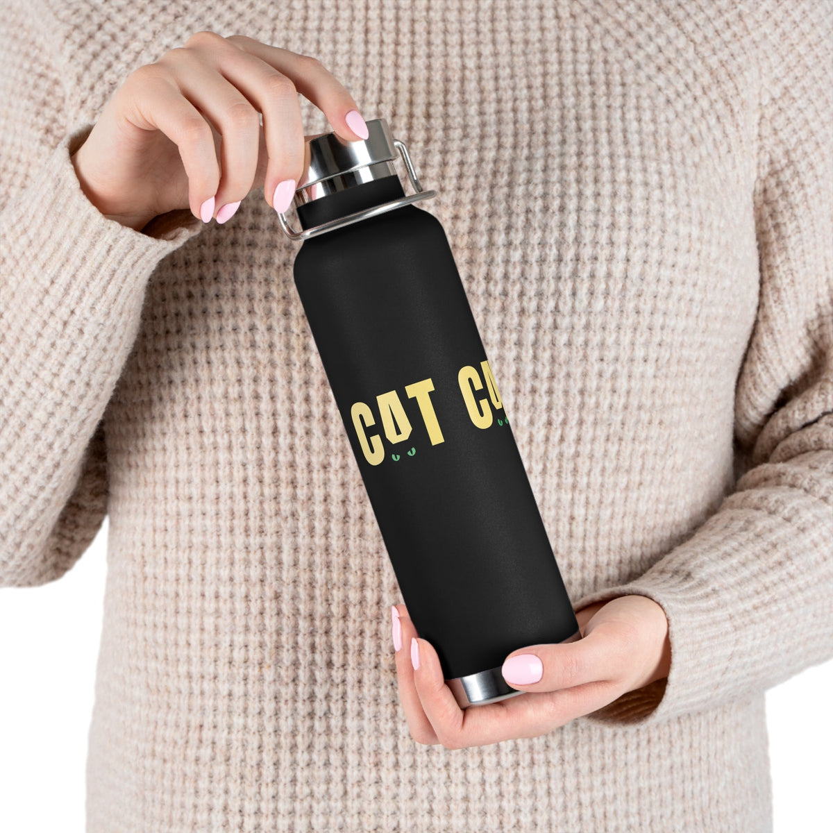 CAT Insulated Flask | Funny Black Cat Travel Bottle | Stainless Steel Thermal Bottle | Cat Lover Gift - SJM Print Store