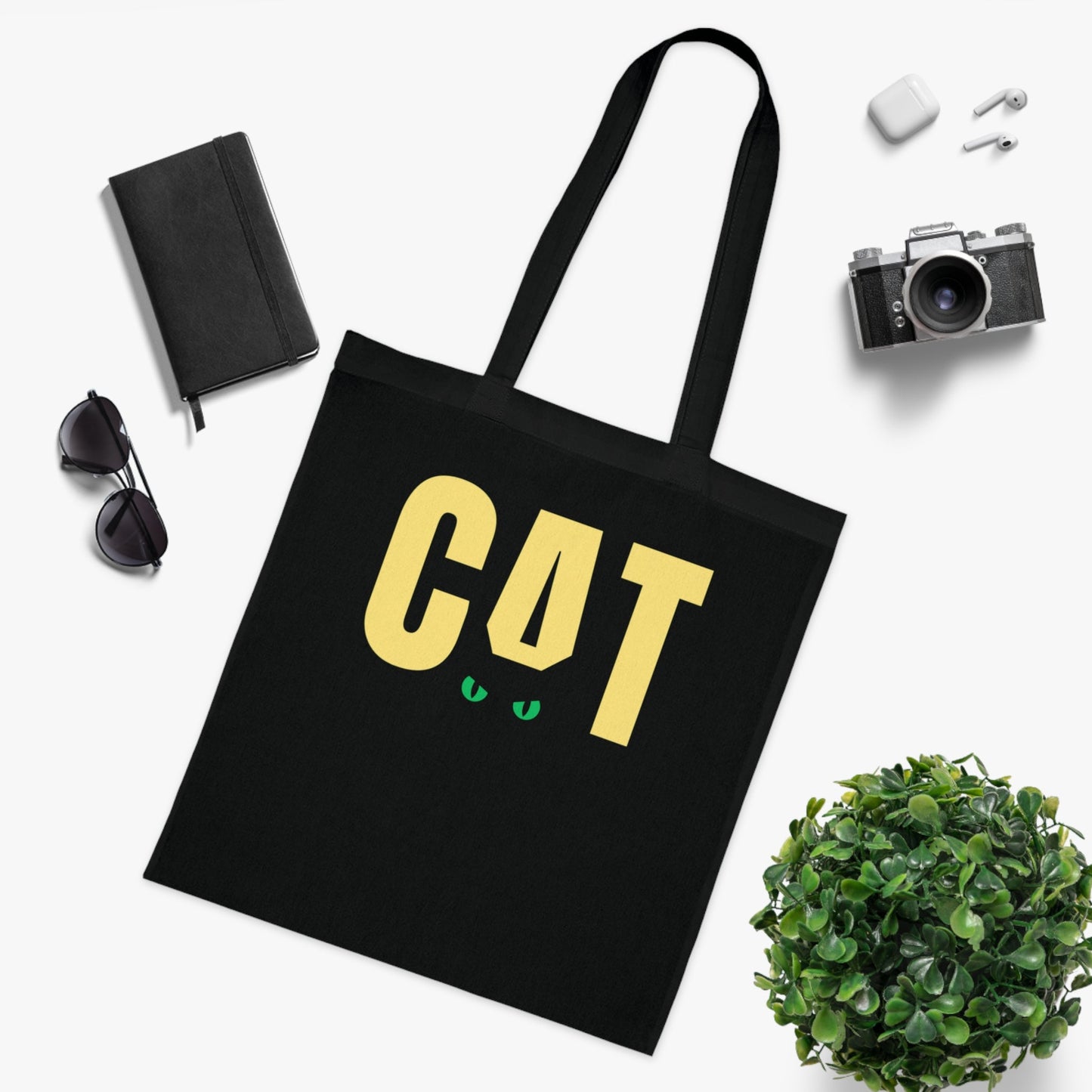 CAT Tote Bag | Funny Black Cat Canvas Shopping Bag | Reusable Cat Lover Tote | Everyday Carry Bag - SJM Print Store