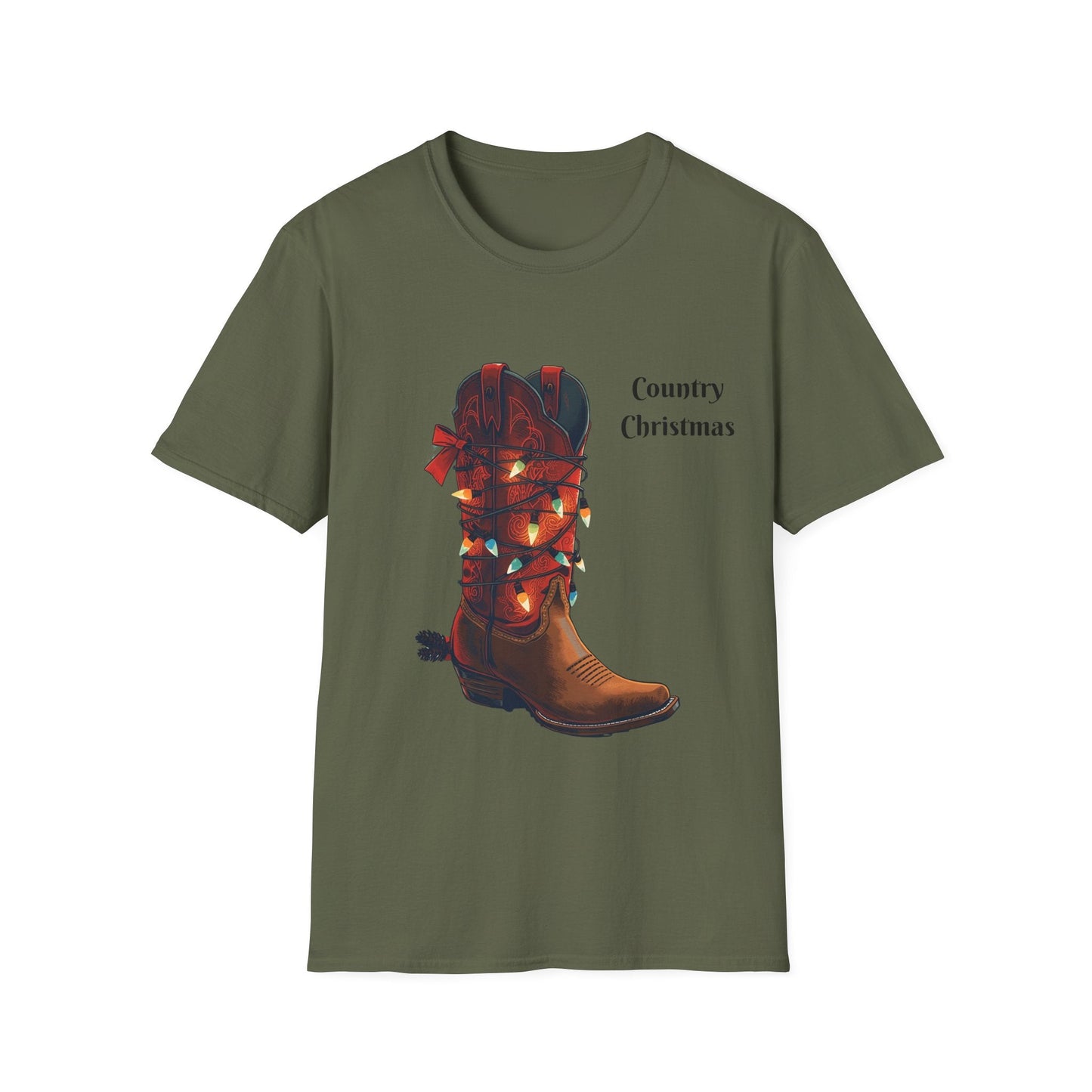 Christmas Cowboy Boot T-Shirt â€” Unique Western Holiday Tee - SJM Print Store
