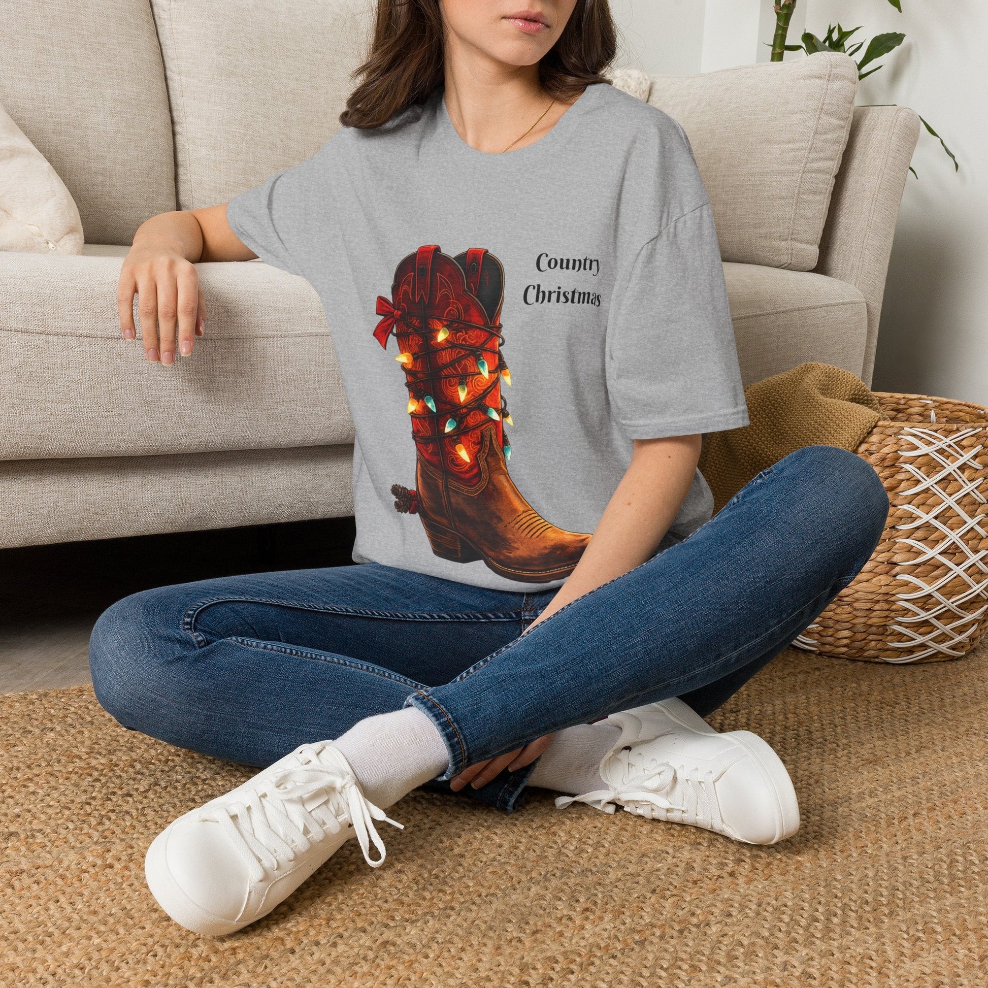 Christmas Cowboy Boot T-Shirt Unique Western Holiday Tee - SJM Print Store