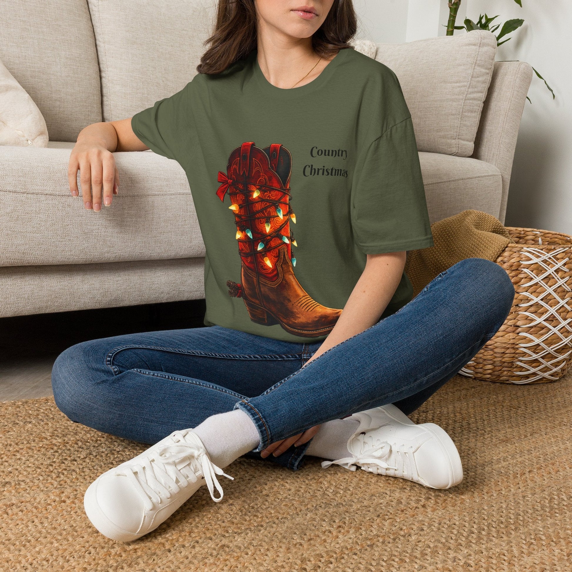 Christmas Cowboy Boot T-Shirt Unique Western Holiday Tee - SJM Print Store