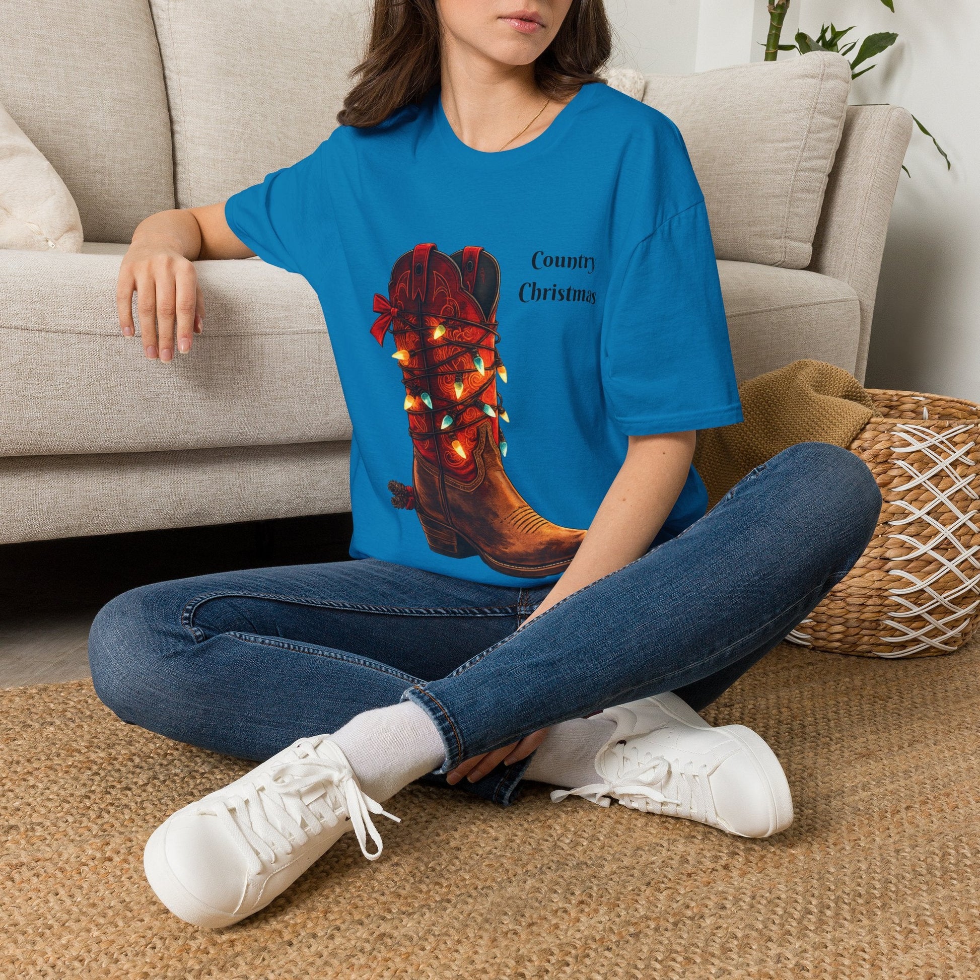 Christmas Cowboy Boot T-Shirt Unique Western Holiday Tee - SJM Print Store