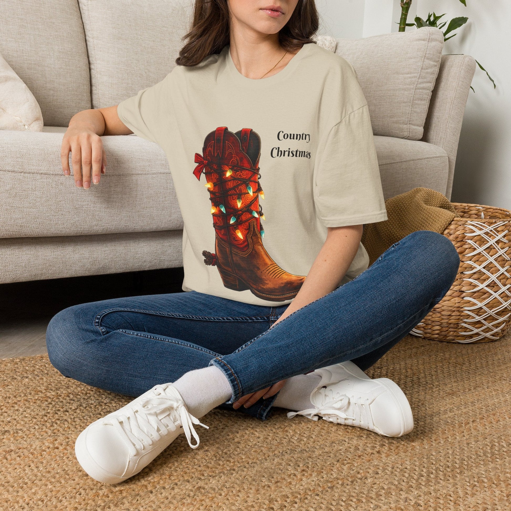 Christmas Cowboy Boot T-Shirt Unique Western Holiday Tee - SJM Print Store