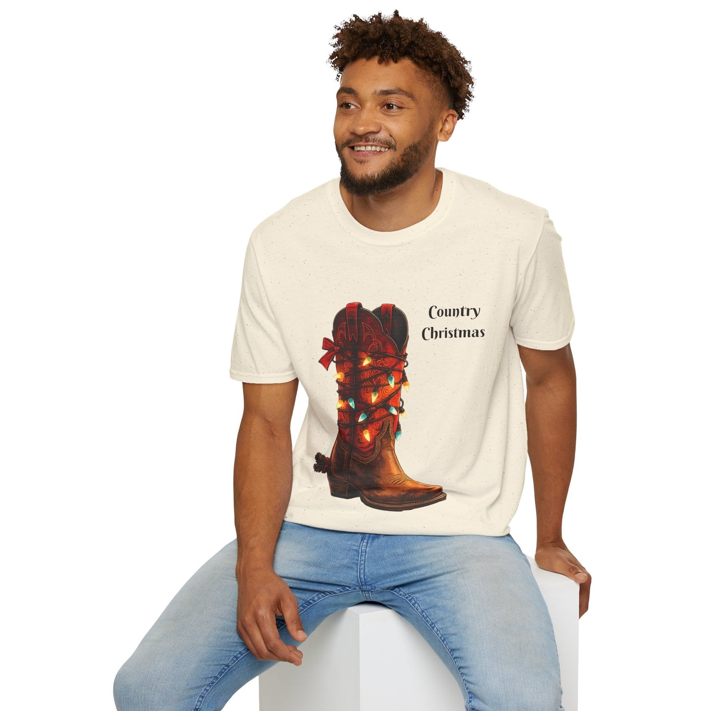 Christmas Cowboy Boot T-Shirt Unique Western Holiday Tee - SJM Print Store