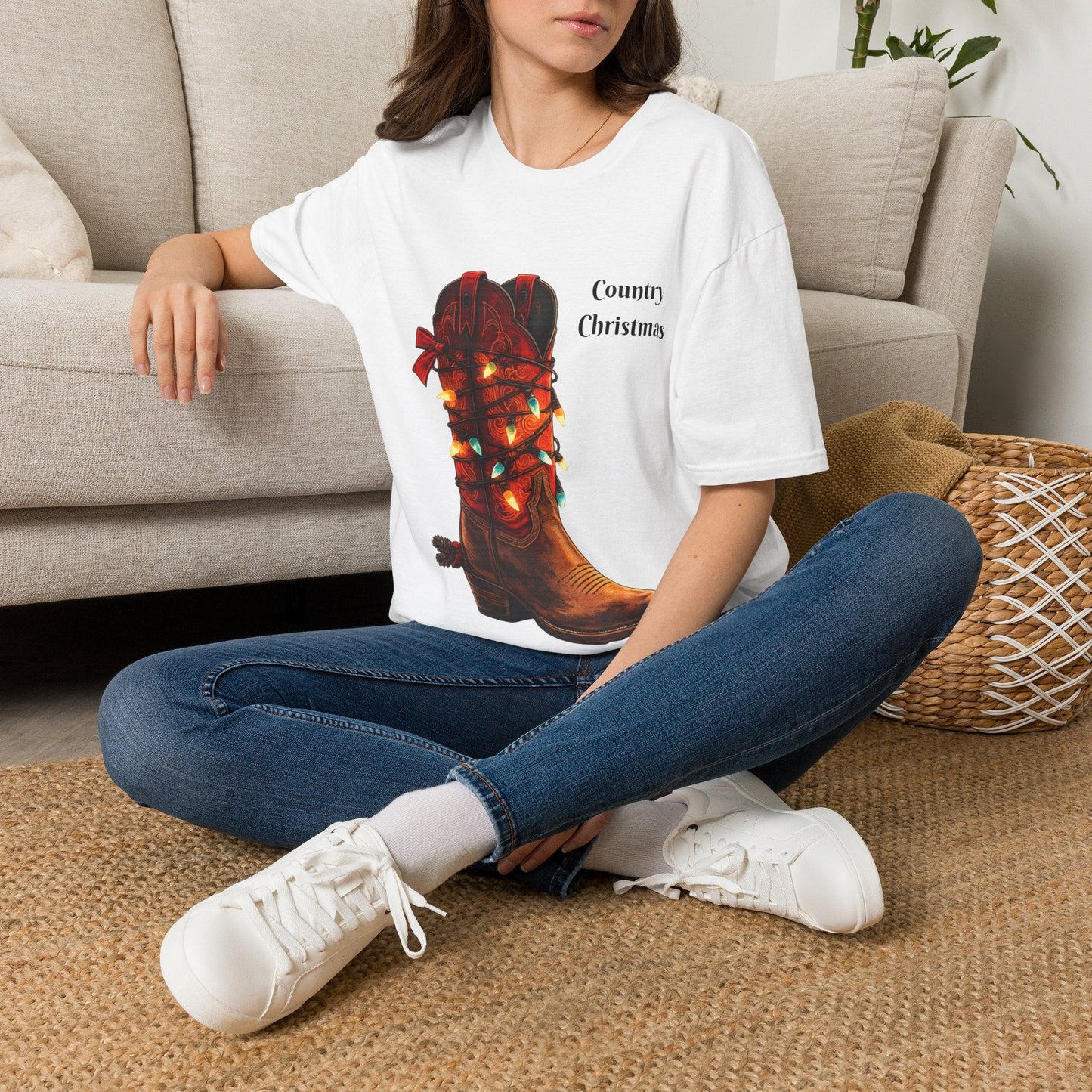 Christmas Cowboy Boot T-Shirt Unique Western Holiday Tee - SJM Print Store