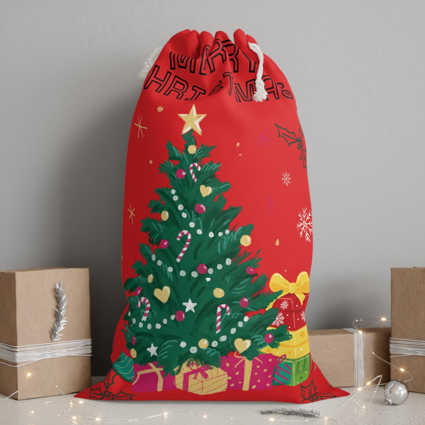 Christmas Gift Sack, Holiday Gift Bag, Merry Christmas Decor, Santa Sack, Christmas Storage, Festive Bag - SJM Print Store