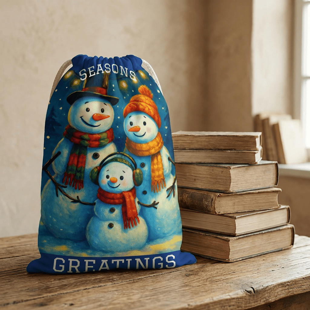Christmas Gift Sack Seasons Greetings Snowman Family Christmas Gift Sack - SJM Print Store