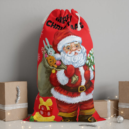 Christmas Santa Gift Sack, Holiday Storage Bag, Festive Gift Wrap, Merry Christmas Decoration - SJM Print Store