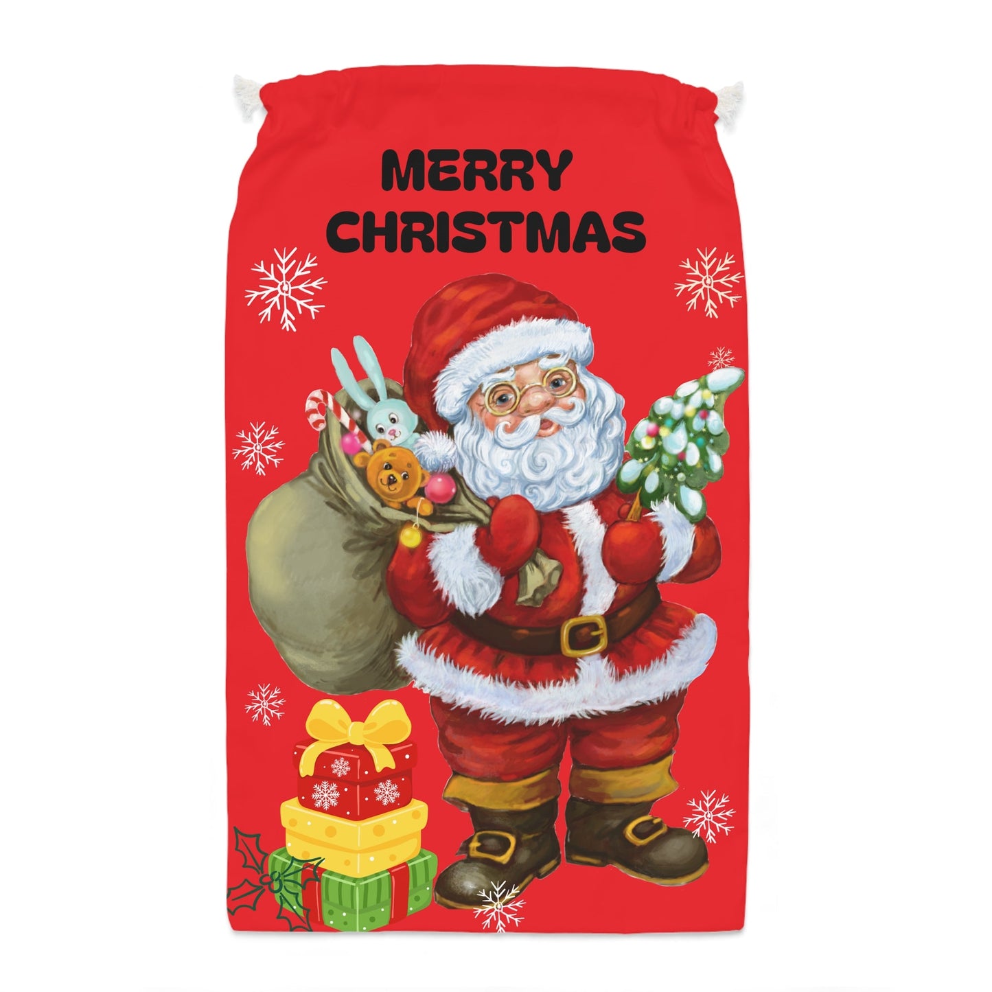 Christmas Santa Gift Sack, Holiday Storage Bag, Festive Gift Wrap, Merry Christmas Decoration - SJM Print Store