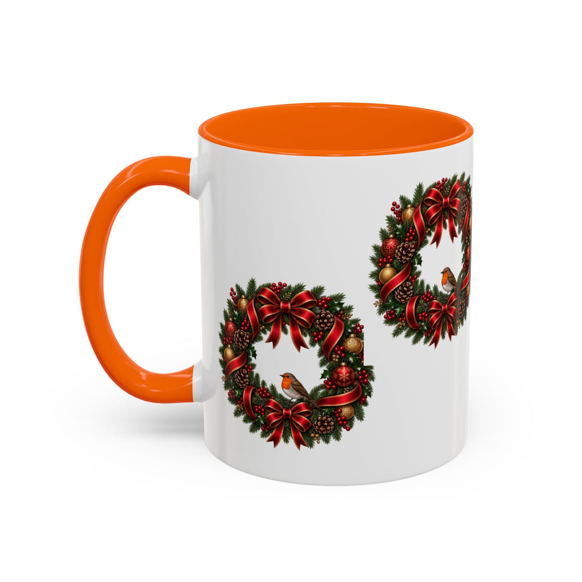 Christmas Wreath & Robin Accent Mug – Festive Christmas Mug - SJM Print Store
