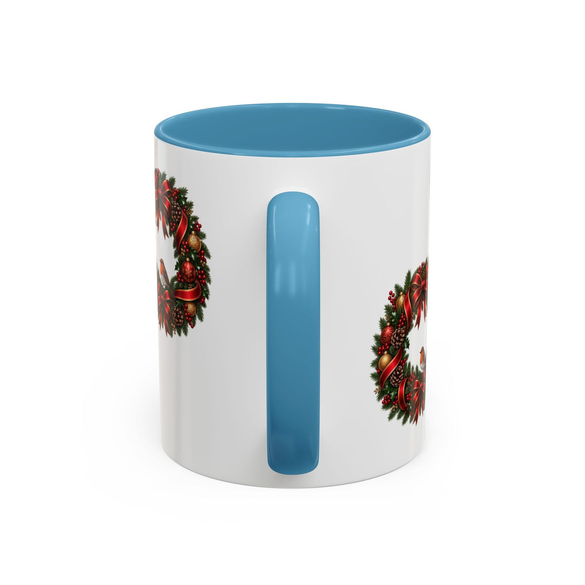 Christmas Wreath & Robin Accent Mug – Festive Christmas Mug - SJM Print Store
