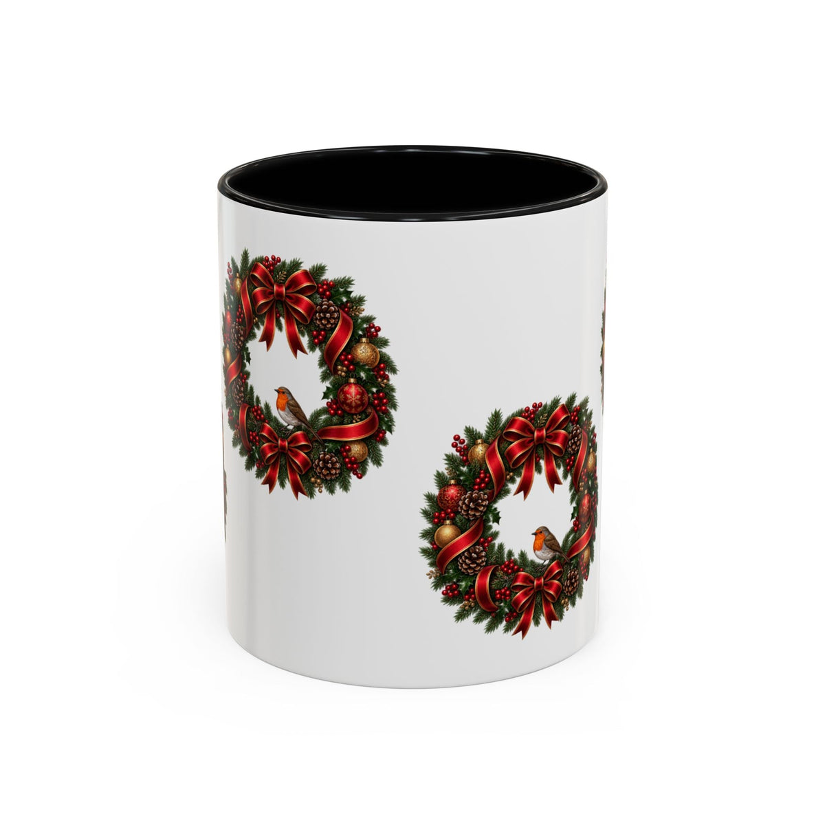 Christmas Wreath & Robin Accent Mug – Festive Christmas Mug - SJM Print Store