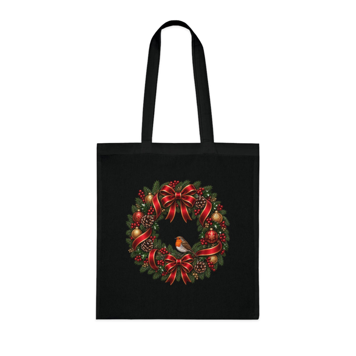 Christmas Wreath & Robin Cotton Tote Bag – Festive Christmas Bag - SJM Print Store