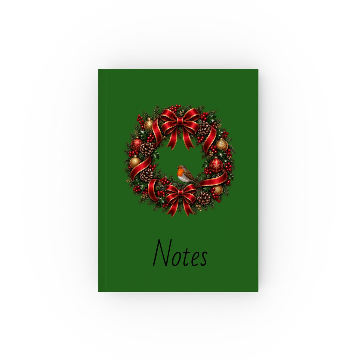 Christmas Wreath & Robin Notebook – Festive Hardback Journal - SJM Print Store