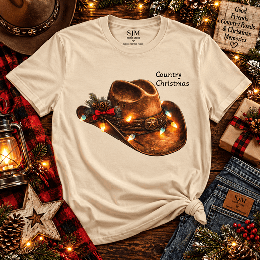 Country Christmas Cowboy Hat T-Shirt - SJM Print Store