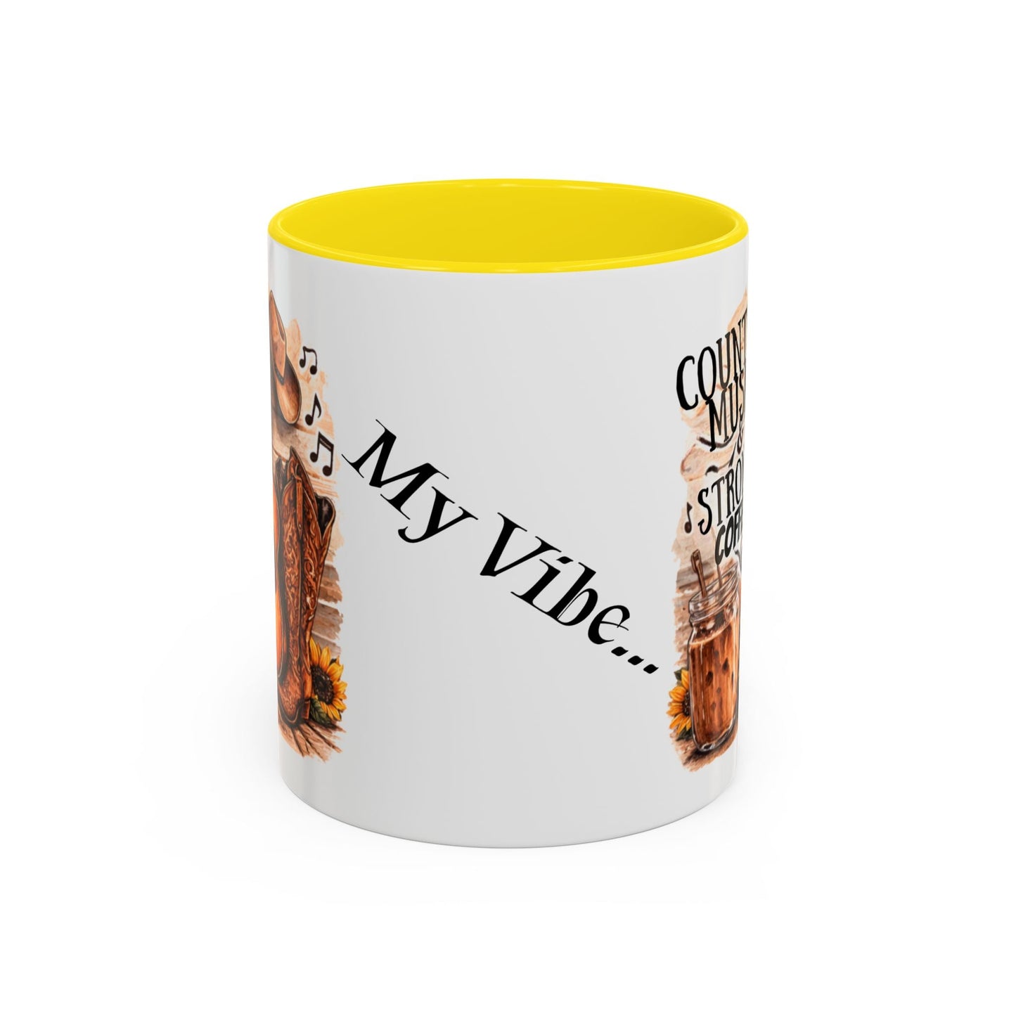 Country Music and Strong Coffee Accent Mug with slogan Thats My Vibe - SJM Print Store