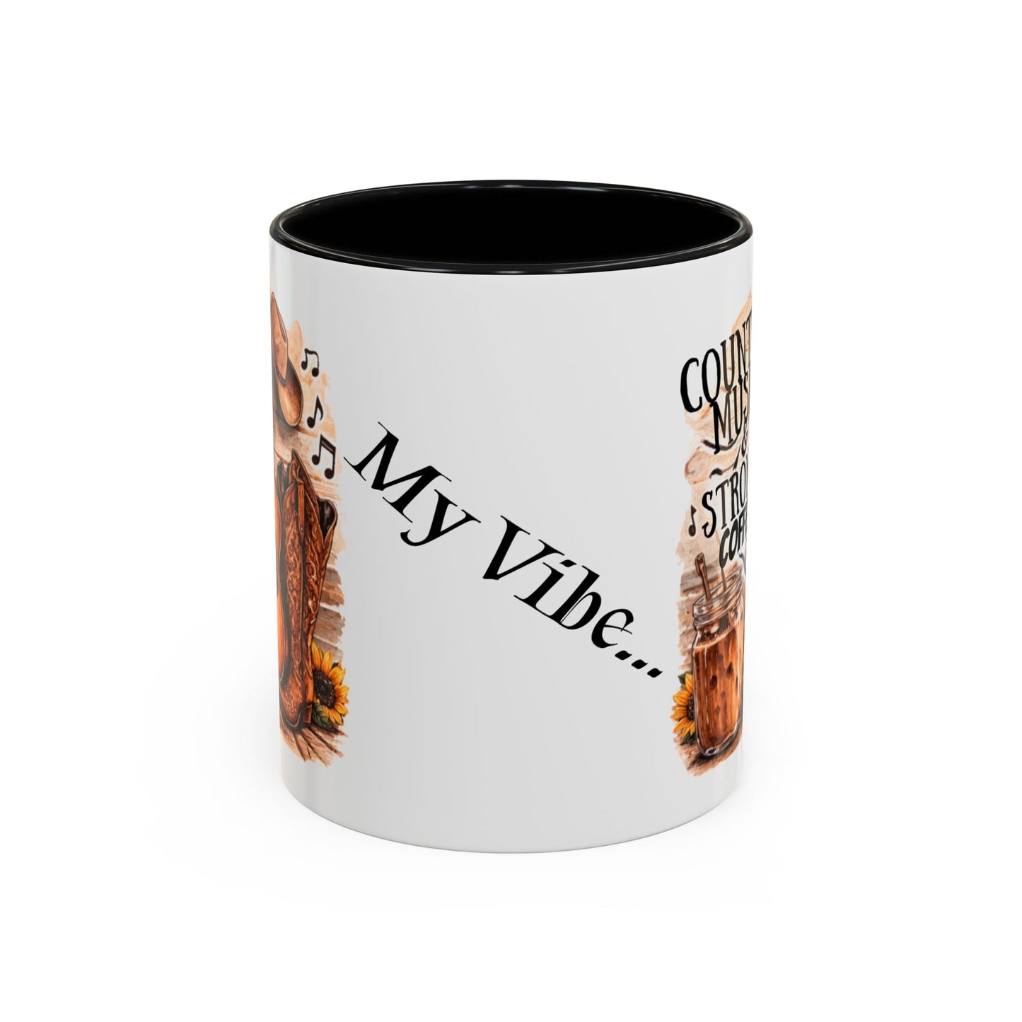Country Music and Strong Coffee Accent Mug with slogan Thats My Vibe - SJM Print Store