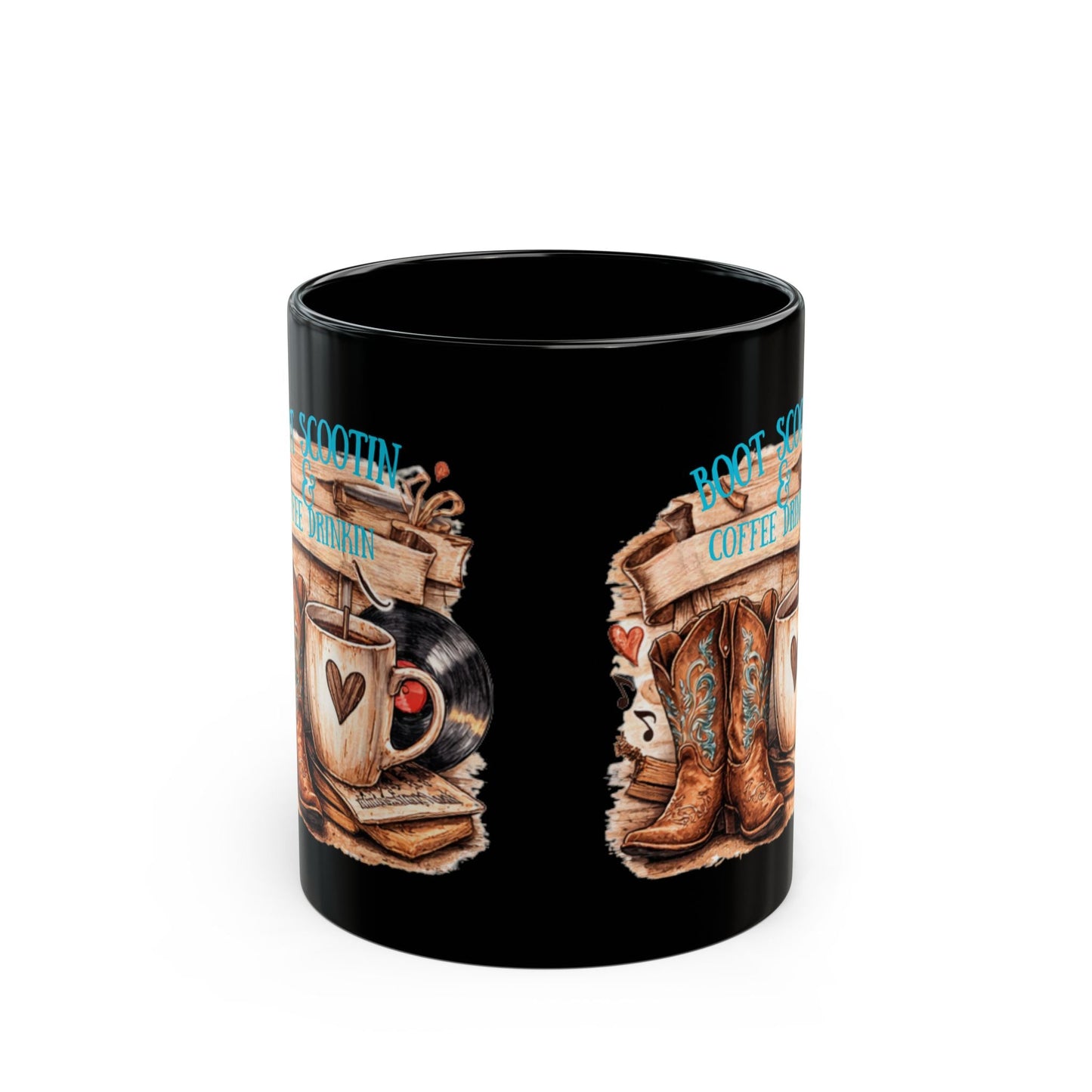Country Music Black Mug Boot Scootin Coffee Drinkin Unique design - SJM Print Store