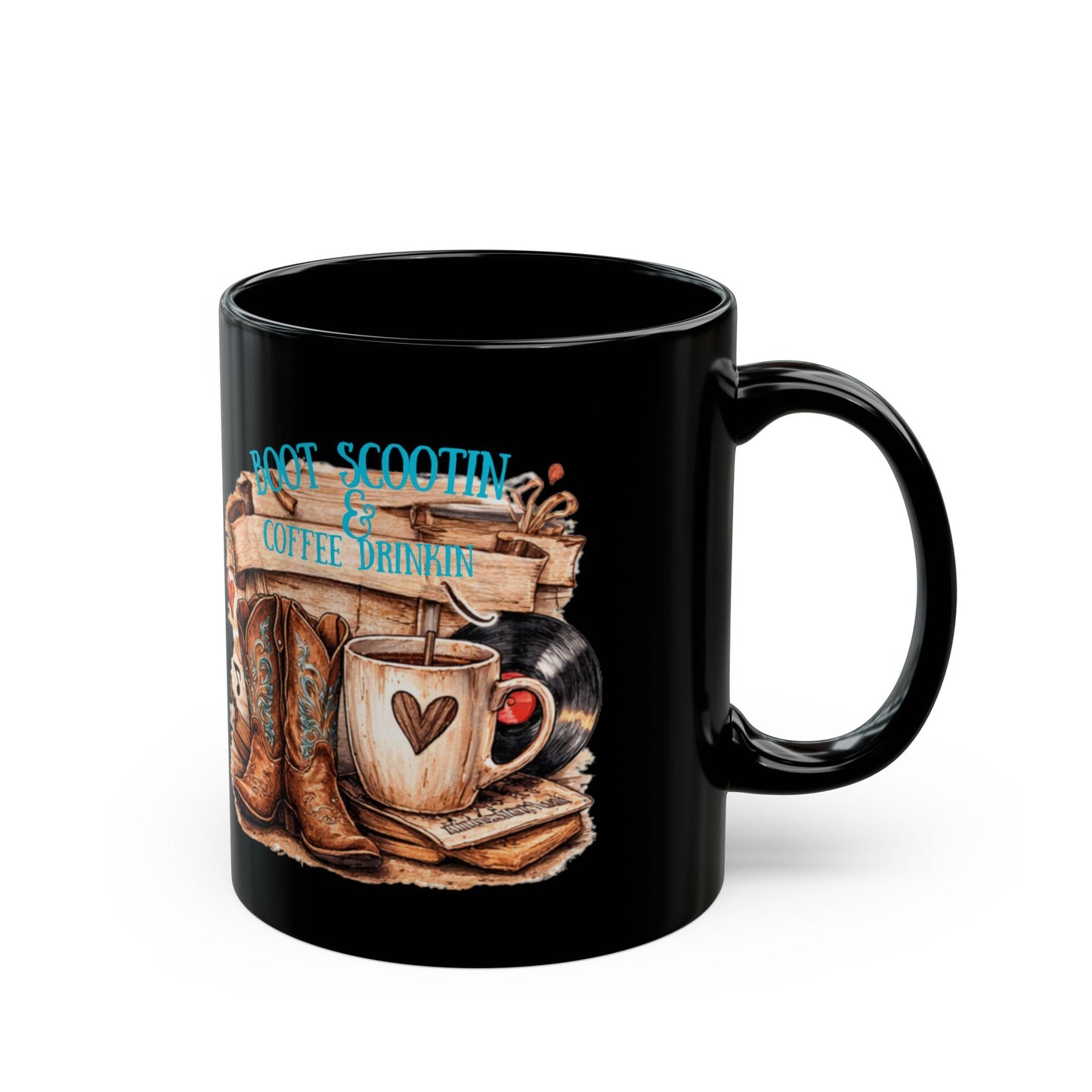 Country Music Black Mug Boot Scootin Coffee Drinkin Unique design - SJM Print Store