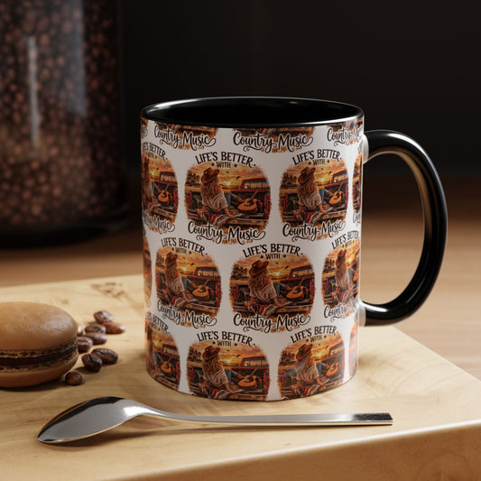 Country Music Coffee Mug Life's Better with Country Music Accent Mug (11oz) - SJM Print Store