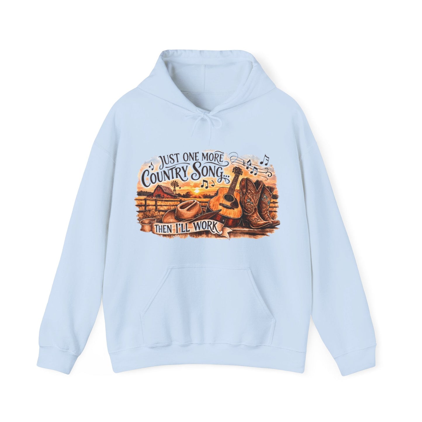 Country Music Hoodie Just One More Country Song Rustic Guitar and Boots Unisex Sweatshirt - SJM Print Store
