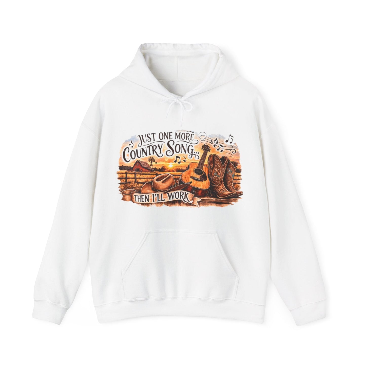 Country Music Hoodie Just One More Country Song Rustic Guitar and Boots Unisex Sweatshirt - SJM Print Store