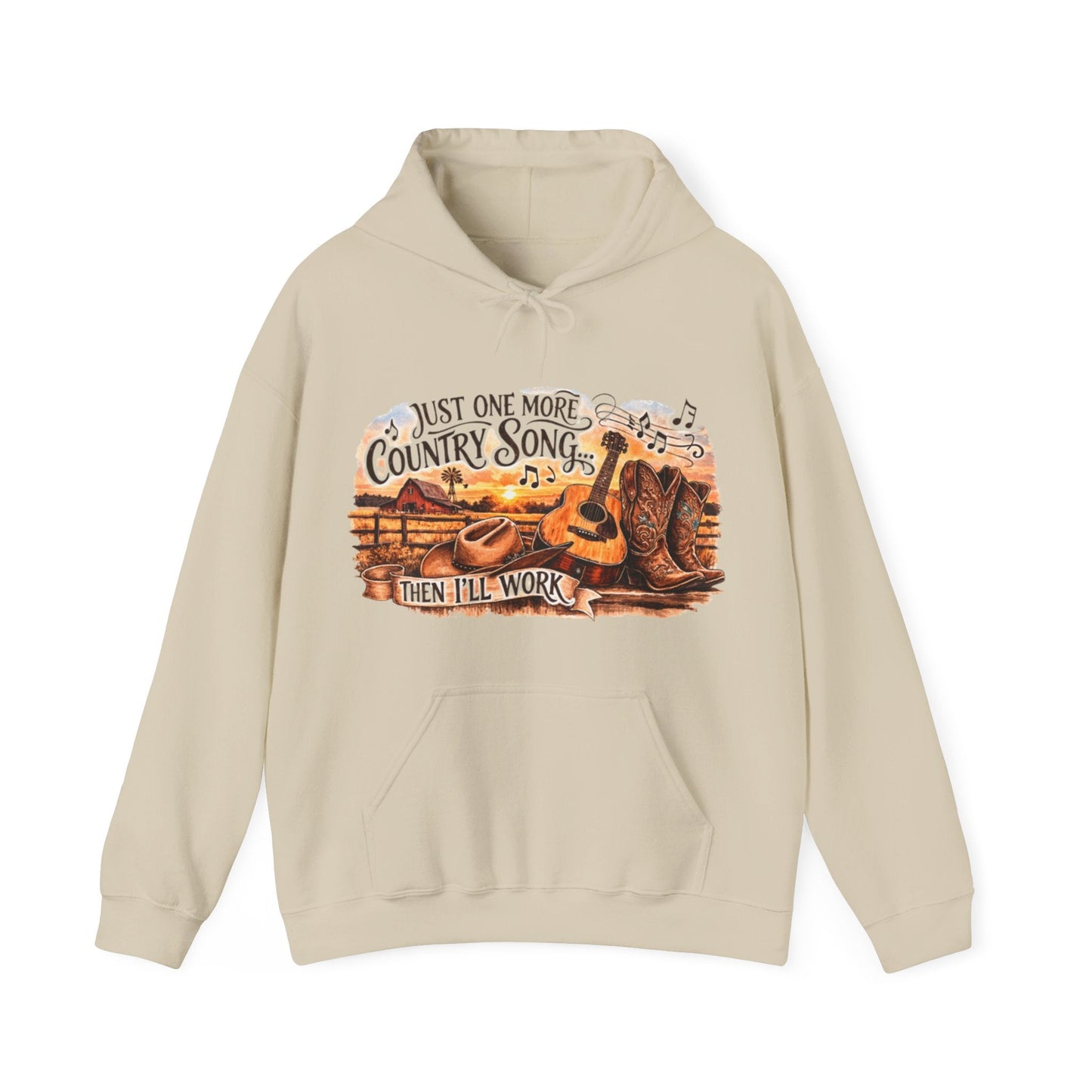 Country Music Hoodie Just One More Country Song Rustic Guitar and Boots Unisex Sweatshirt - SJM Print Store