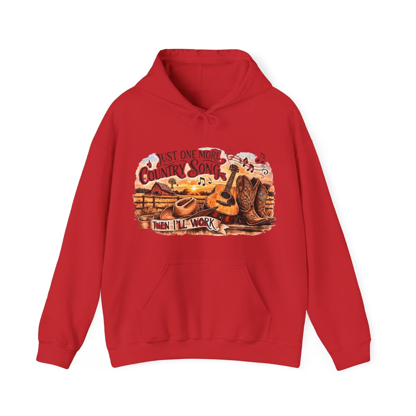 Country Music Hoodie Just One More Country Song Rustic Guitar and Boots Unisex Sweatshirt - SJM Print Store