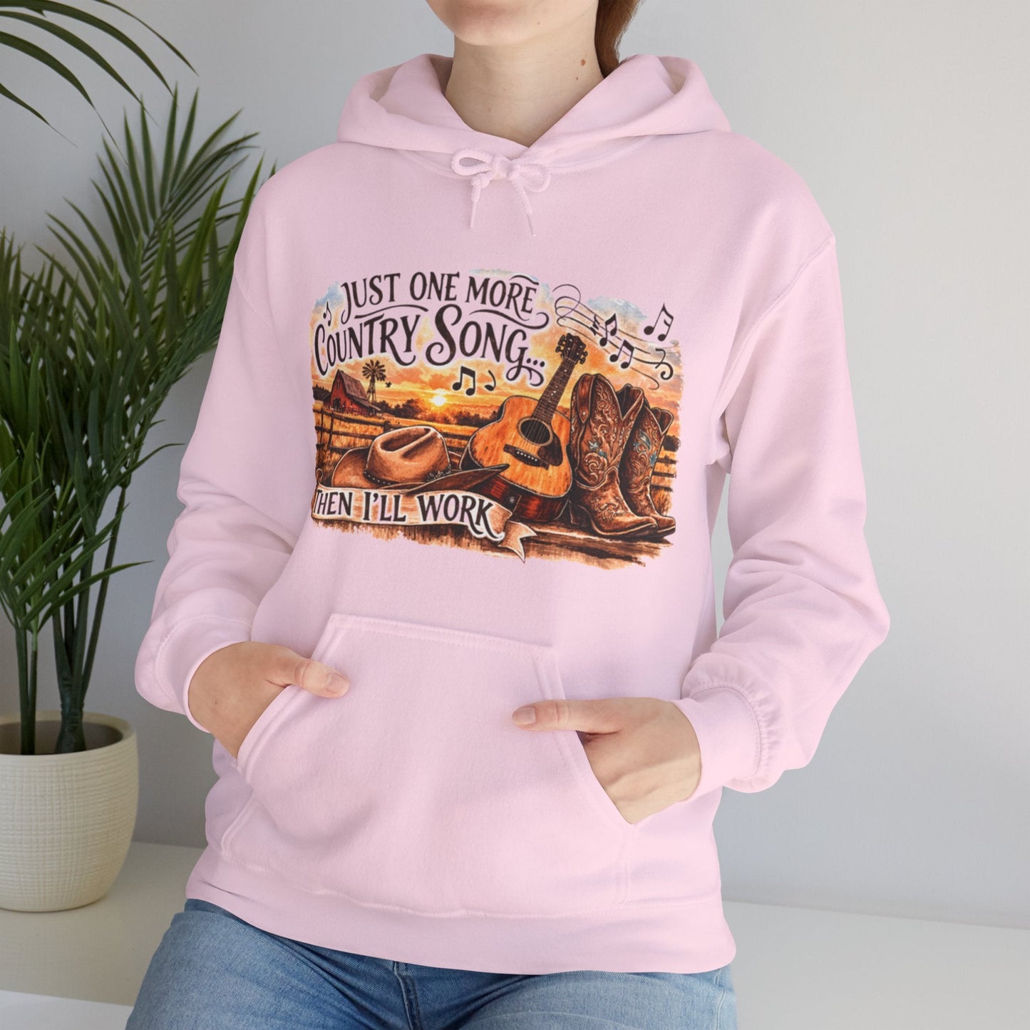 Country Music Hoodie Just One More Country Song Rustic Guitar and Boots Unisex Sweatshirt - SJM Print Store