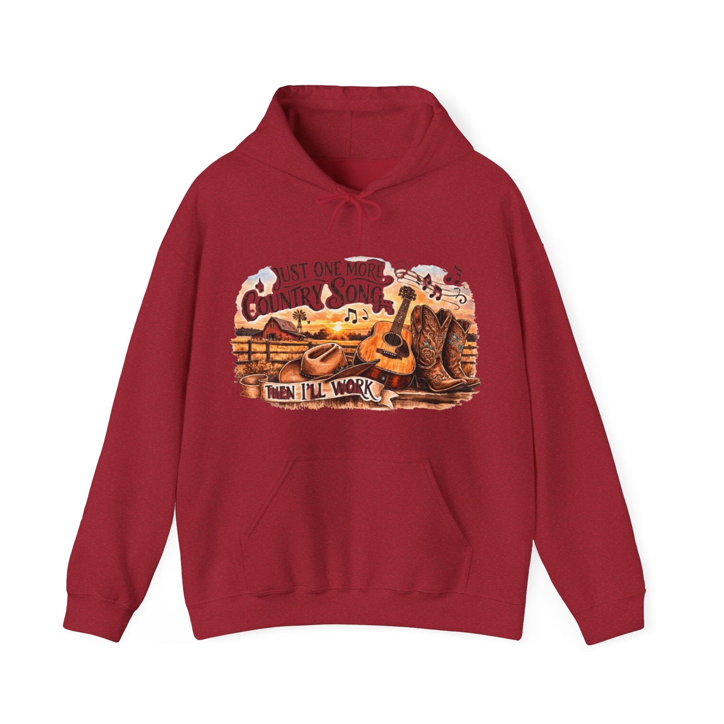 Country Music Hoodie Just One More Country Song Rustic Guitar and Boots Unisex Sweatshirt - SJM Print Store