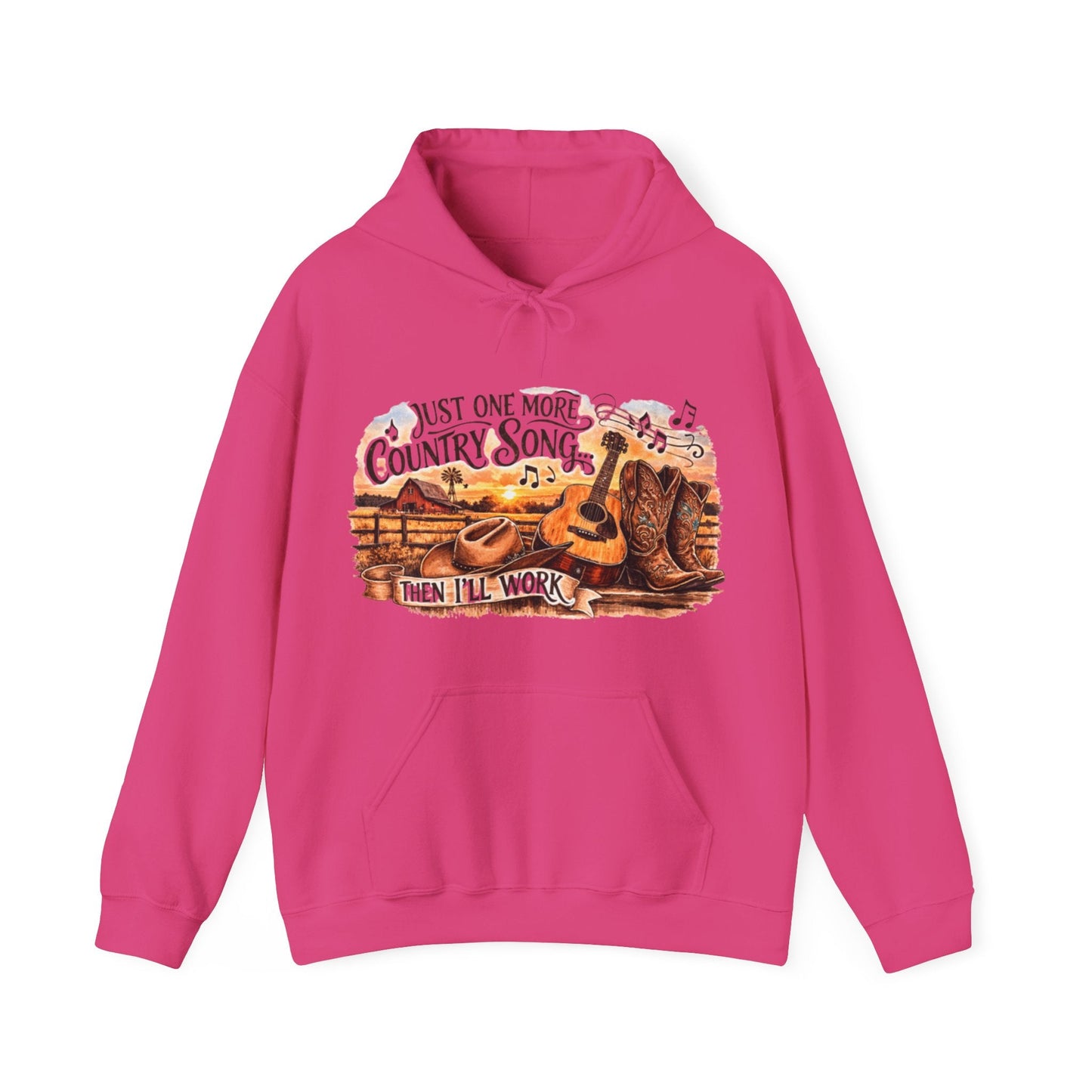 Country Music Hoodie Just One More Country Song Rustic Guitar and Boots Unisex Sweatshirt - SJM Print Store