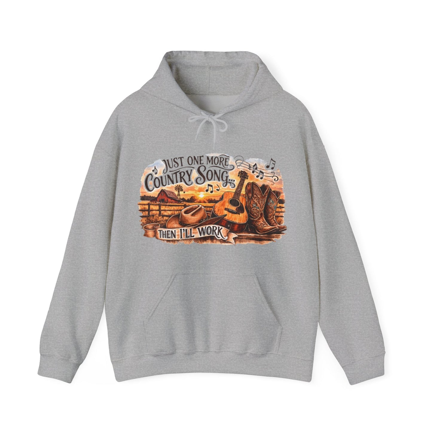 Country Music Hoodie Just One More Country Song Rustic Guitar and Boots Unisex Sweatshirt - SJM Print Store
