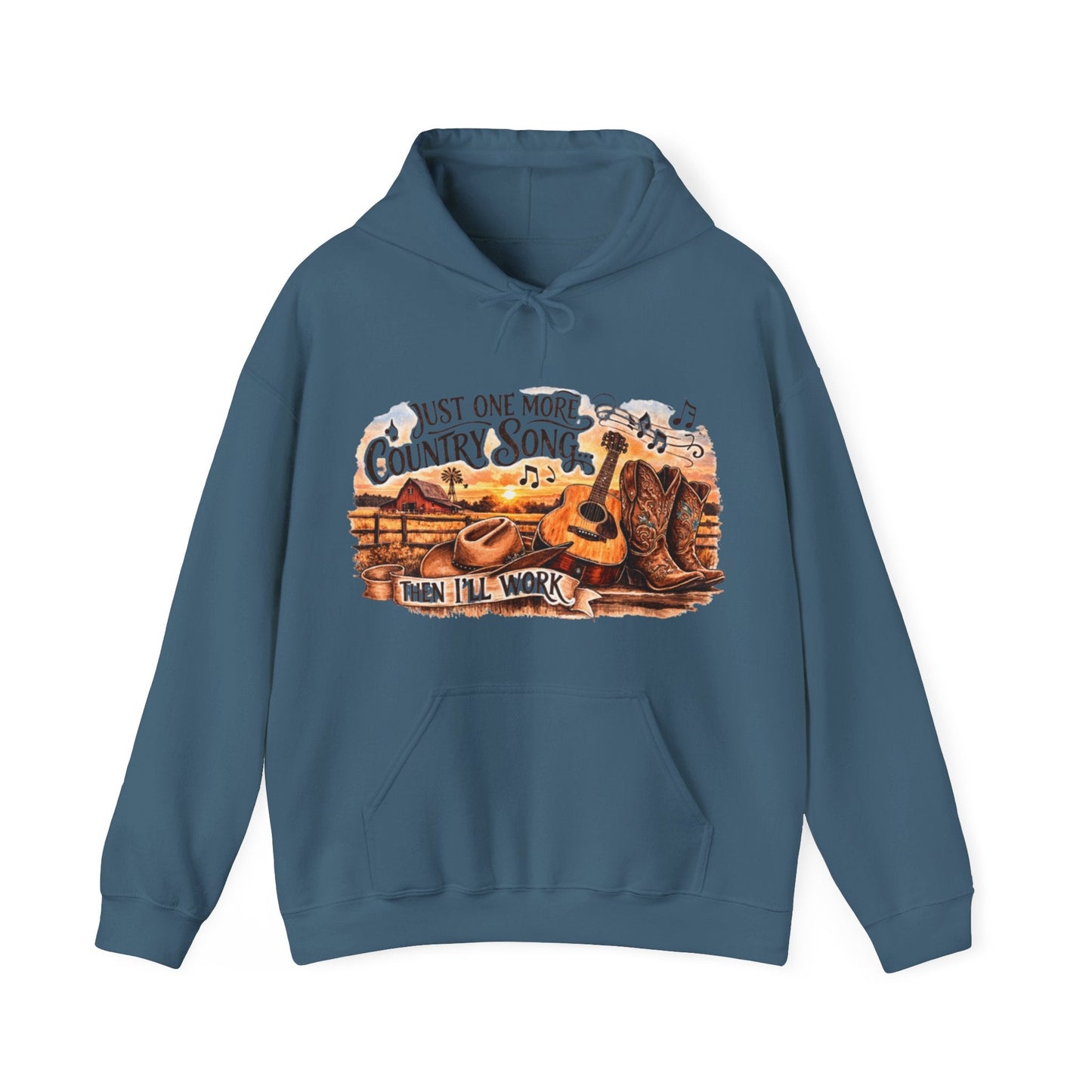 Country Music Hoodie Just One More Country Song Rustic Guitar and Boots Unisex Sweatshirt - SJM Print Store