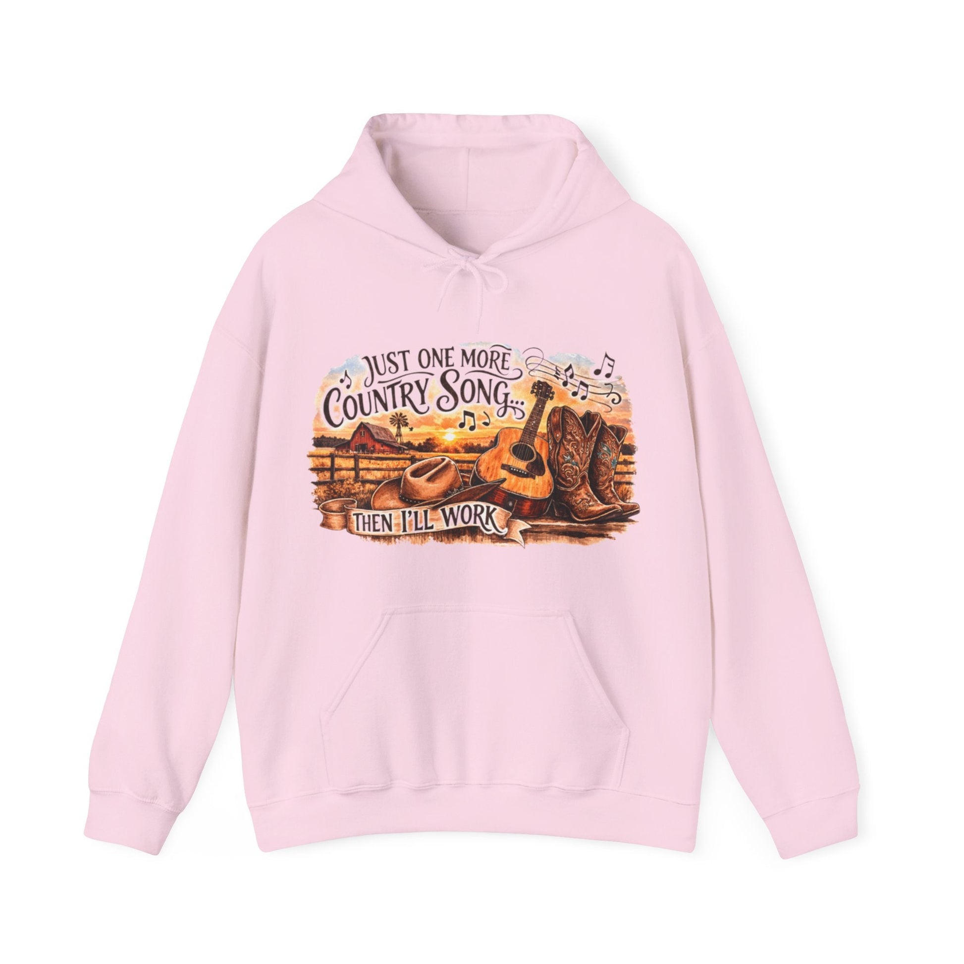 Country Music Hoodie Just One More Country Song Rustic Guitar and Boots Unisex Sweatshirt - SJM Print Store