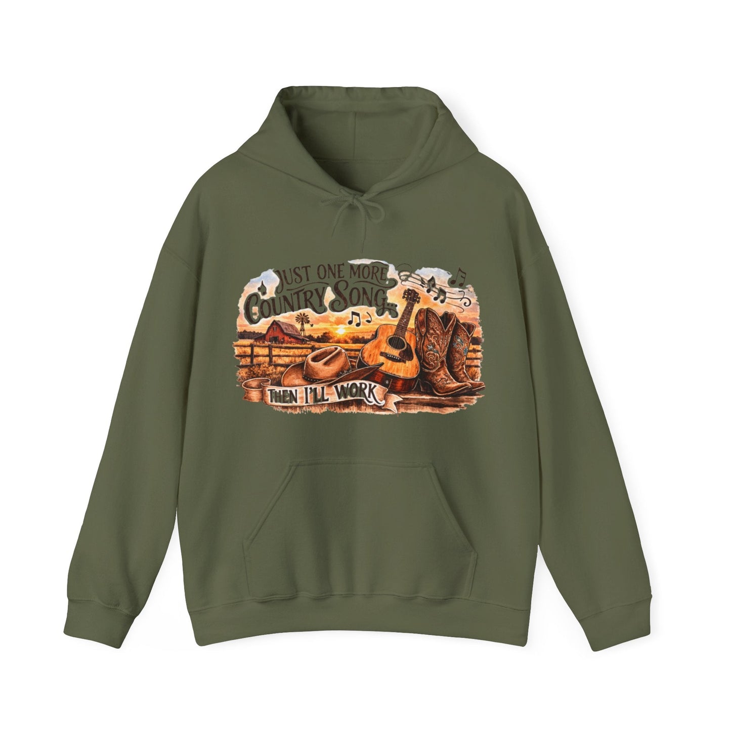 Country Music Hoodie Just One More Country Song Rustic Guitar and Boots Unisex Sweatshirt - SJM Print Store