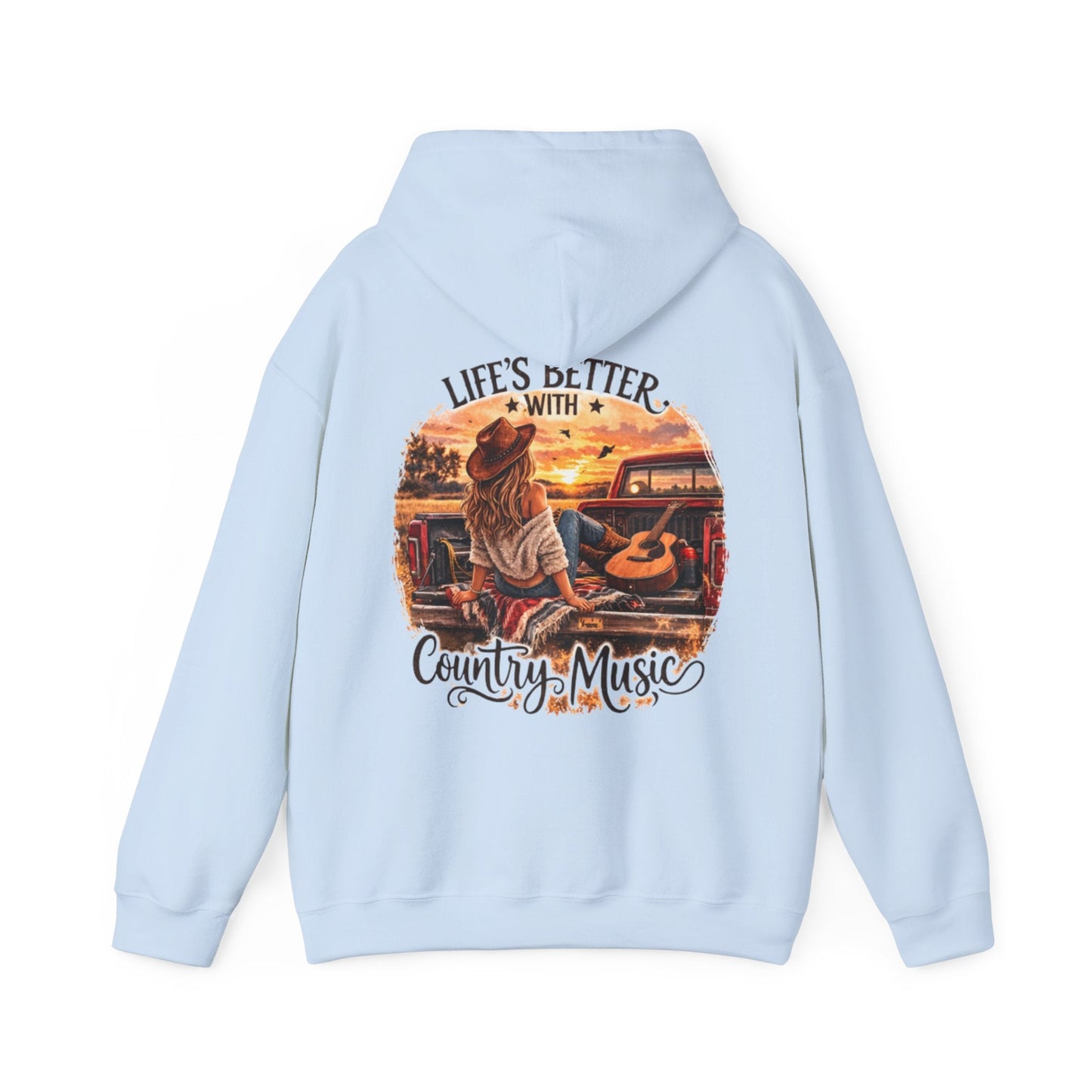 Country Music Hoodie Life’s Better with Country Music Sunset Graphic - SJM Print Store