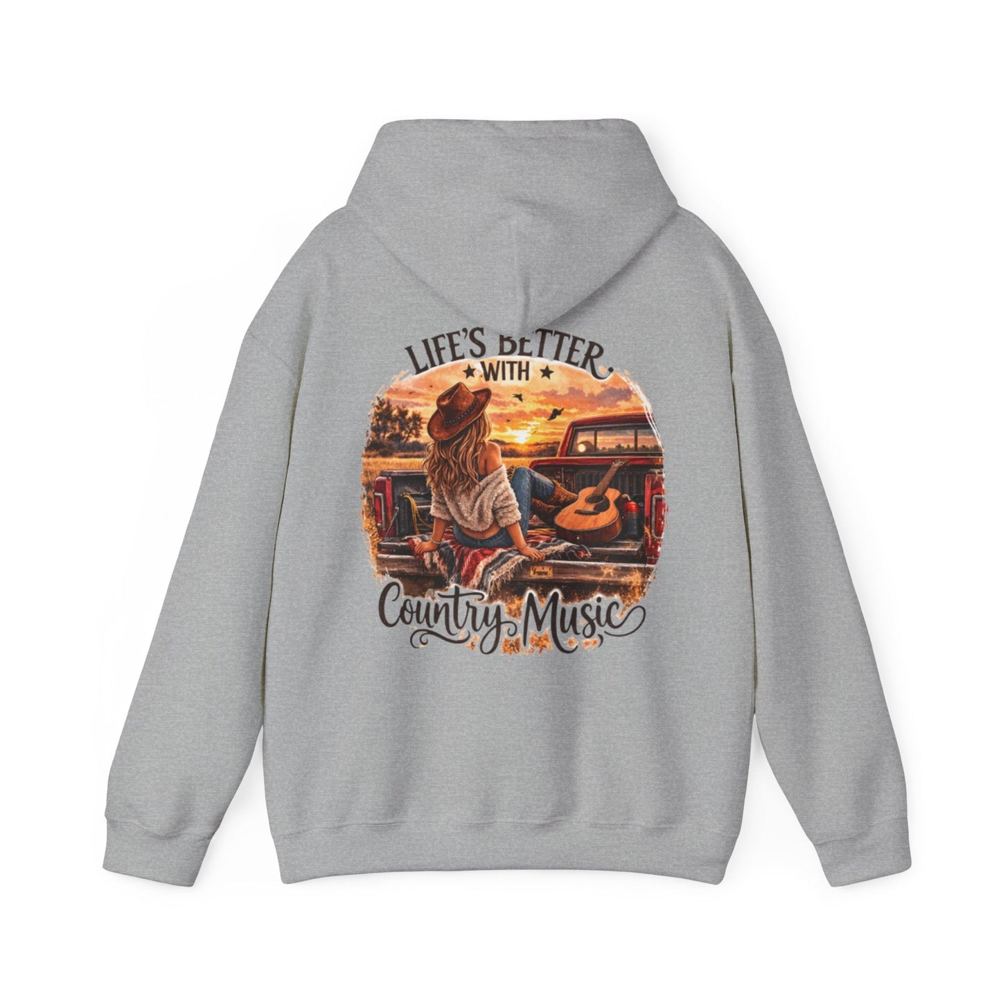 Country Music Hoodie Life’s Better with Country Music Sunset Graphic - SJM Print Store