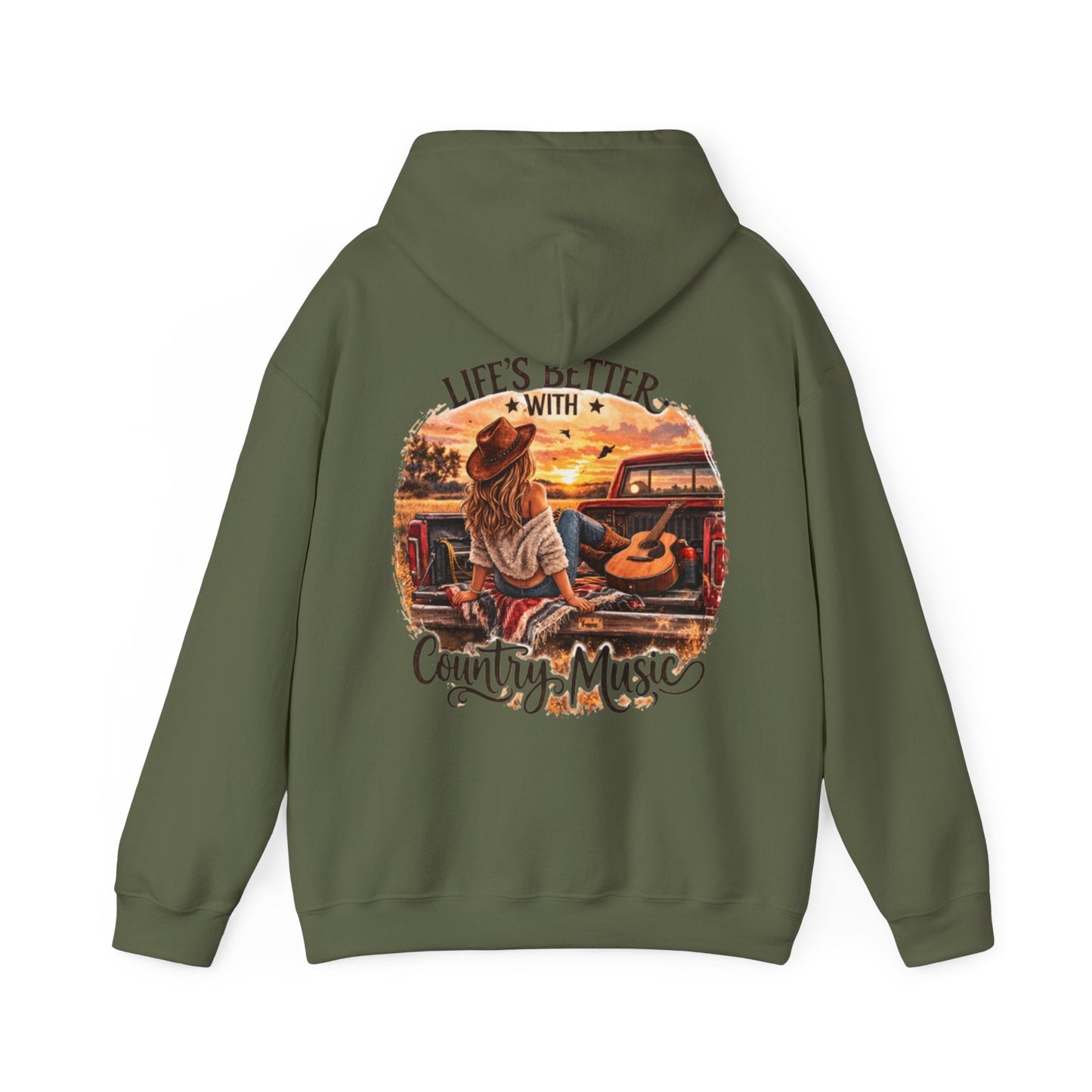 Country Music Hoodie Life’s Better with Country Music Sunset Graphic - SJM Print Store