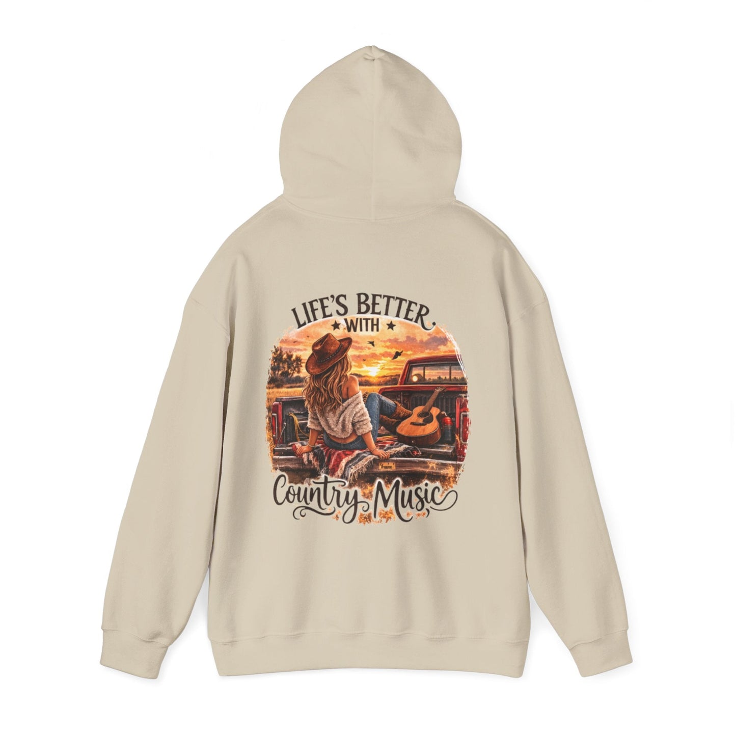 Country Music Hoodie Life’s Better with Country Music Sunset Graphic - SJM Print Store