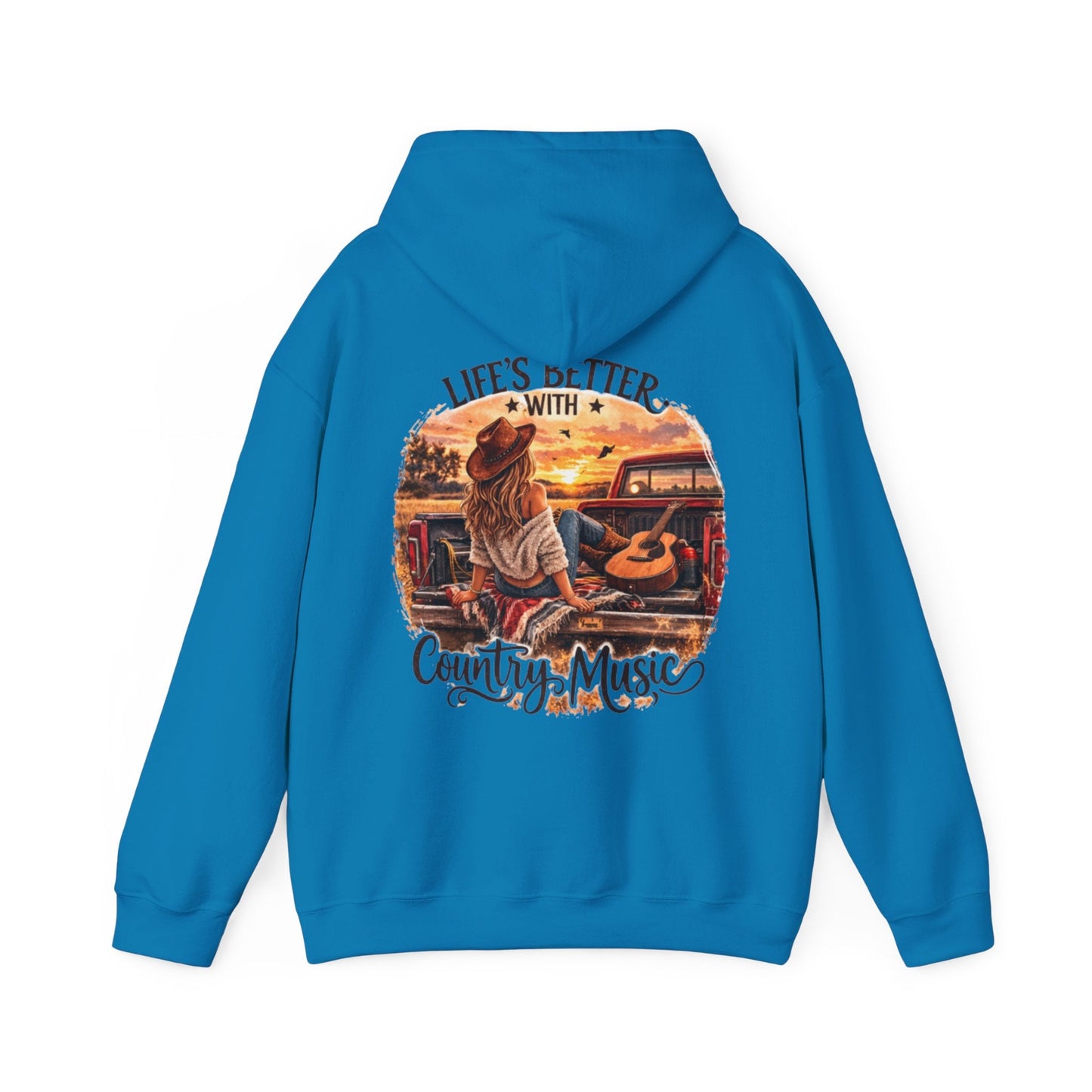 Country Music Hoodie Life’s Better with Country Music Sunset Graphic - SJM Print Store
