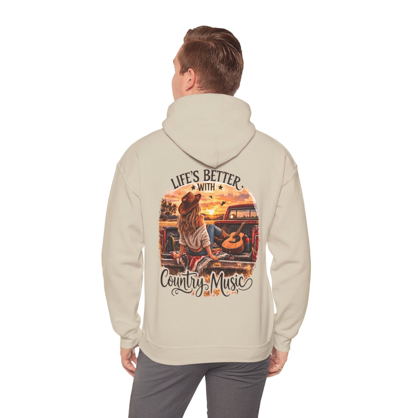Country Music Hoodie Life’s Better with Country Music Sunset Graphic - SJM Print Store