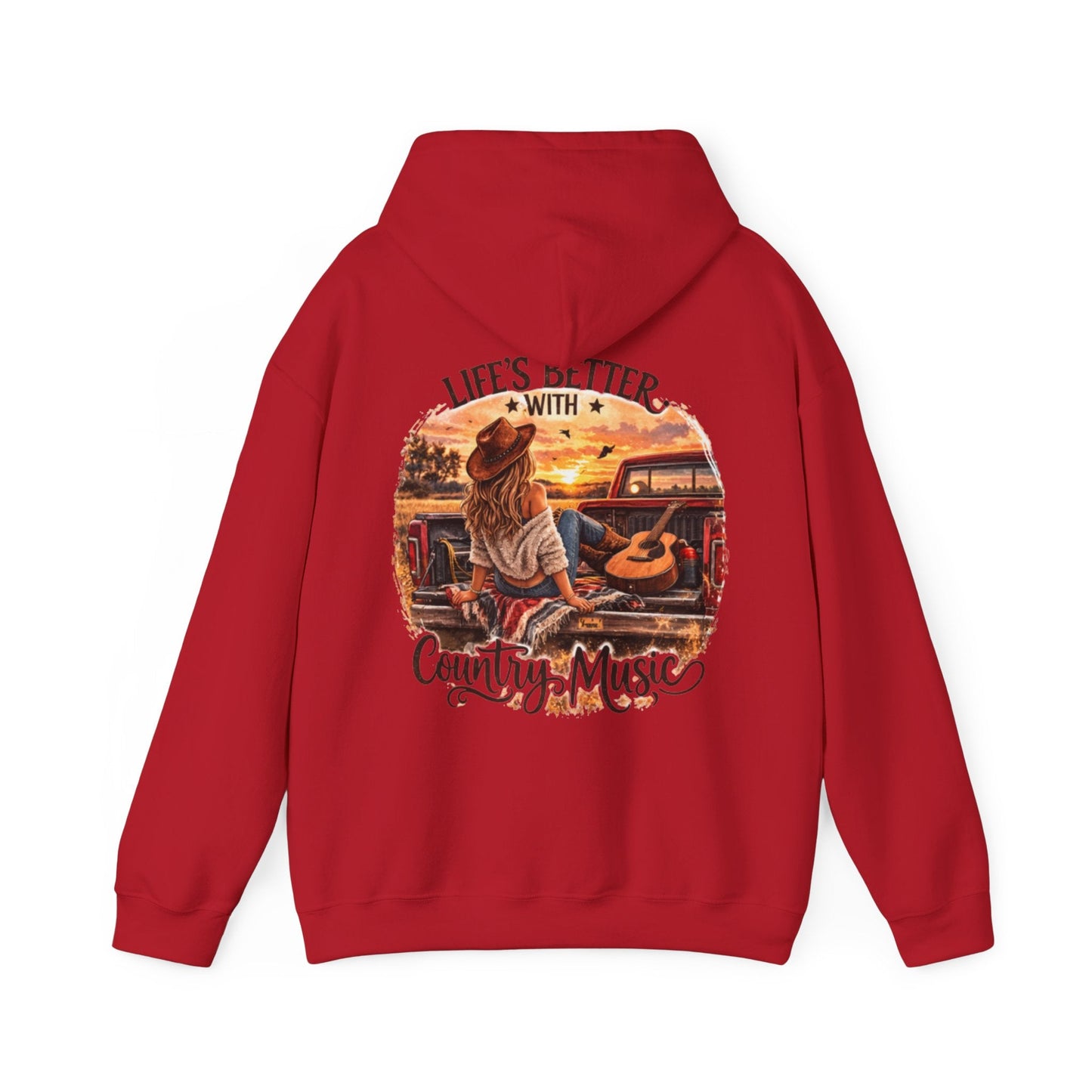 Country Music Hoodie Life’s Better with Country Music Sunset Graphic - SJM Print Store
