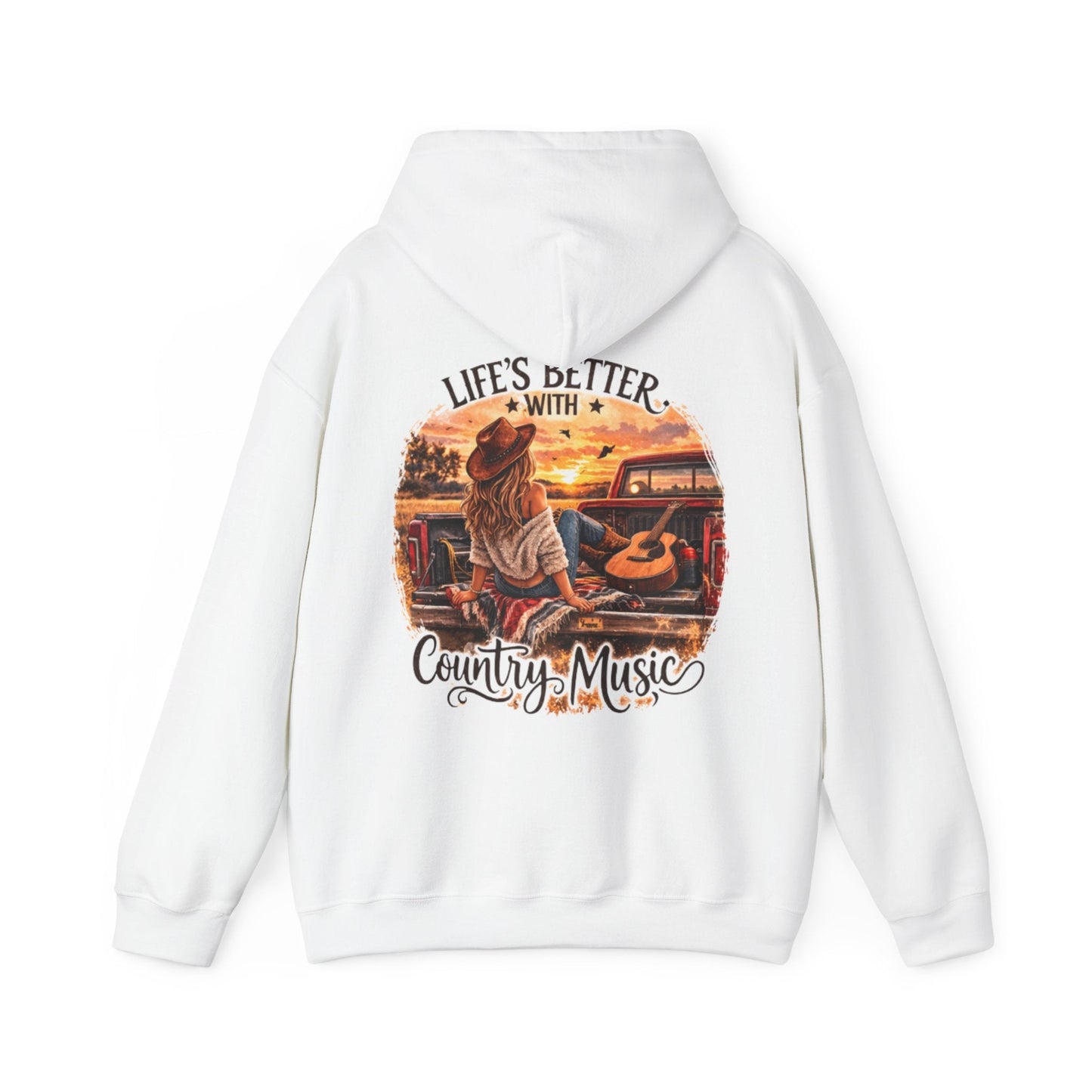 Country Music Hoodie Life’s Better with Country Music Sunset Graphic - SJM Print Store