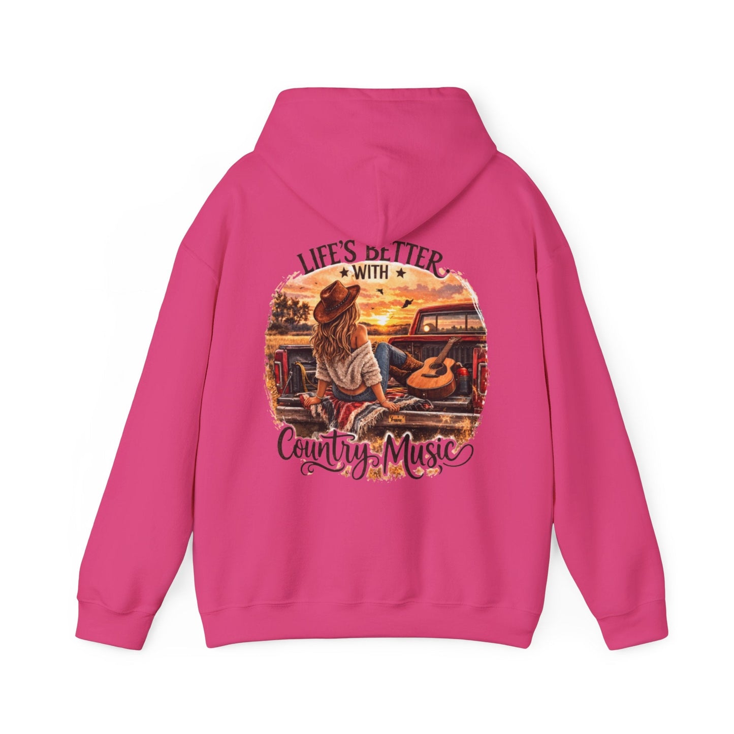 Country Music Hoodie Life’s Better with Country Music Sunset Graphic - SJM Print Store